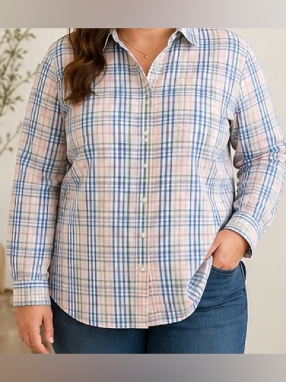 L.L.Bean Wrinkle-Free Plaid Button Down Shirt Women’s 2X Classic 100% Cotton
